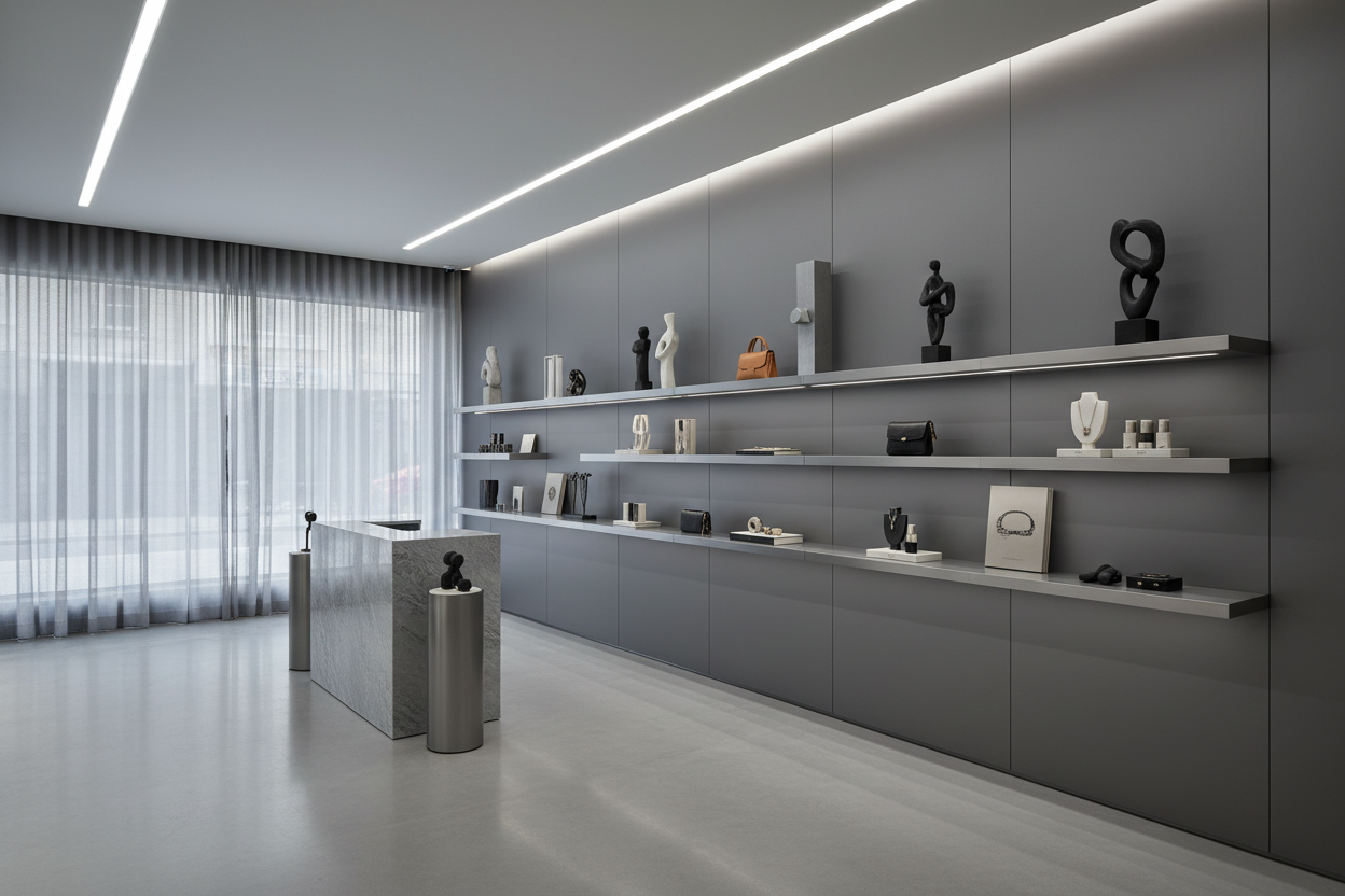 eine Modernesshop, mit grau hintergrund